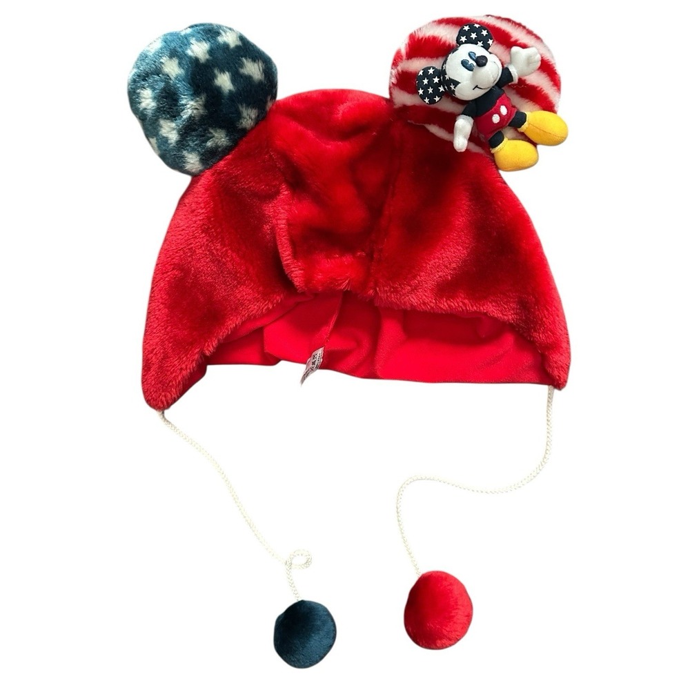 Rare Disney Tokyo Resort Mickey Mouse‎ Patriotic Red Hat Beanie Pom Poms 58cm